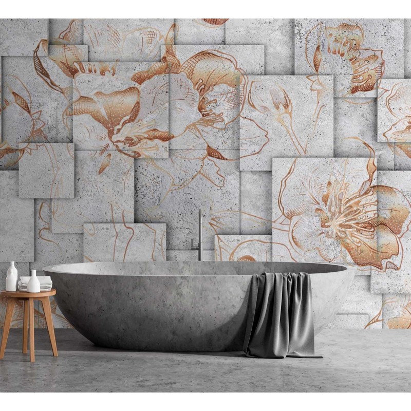 Fototapete - Blumen auf geometrischem Hintergrund | Feeby