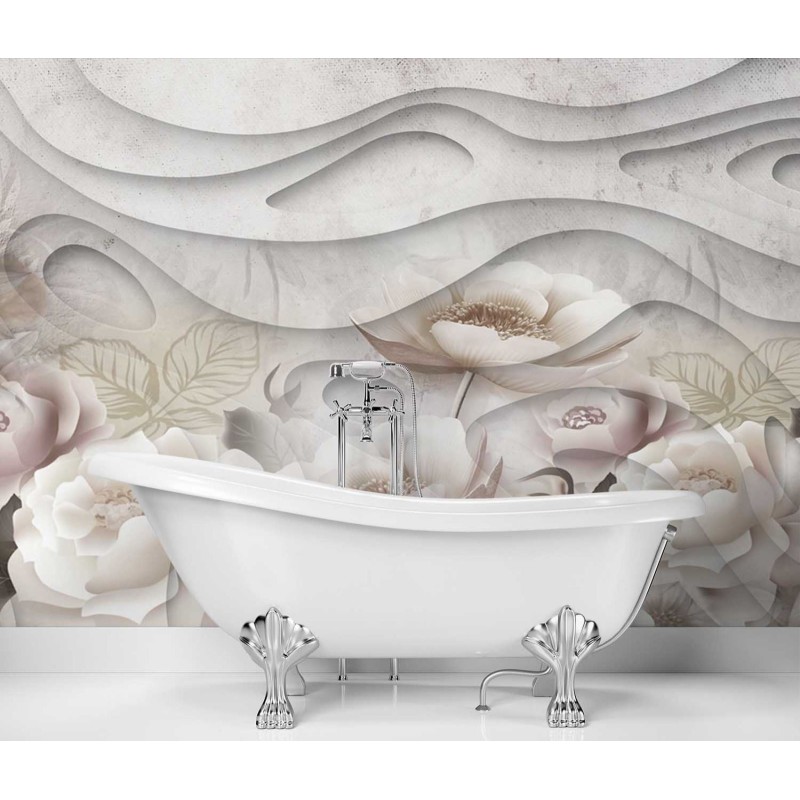 Moderne Fototapete - Blühende Blumen Beton Natur | Feeby