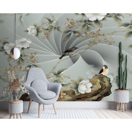 Stilvolle Fototapete - Vogel auf einem Ast | Feeby