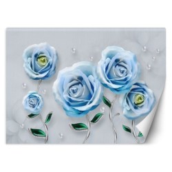 Moderne Fototapete - Blaue Rosen Blumen 3D | Feeby