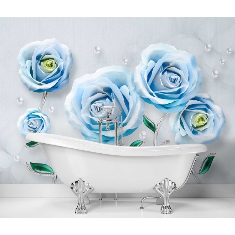Moderne Fototapete - Blaue Rosen Blumen 3D | Feeby