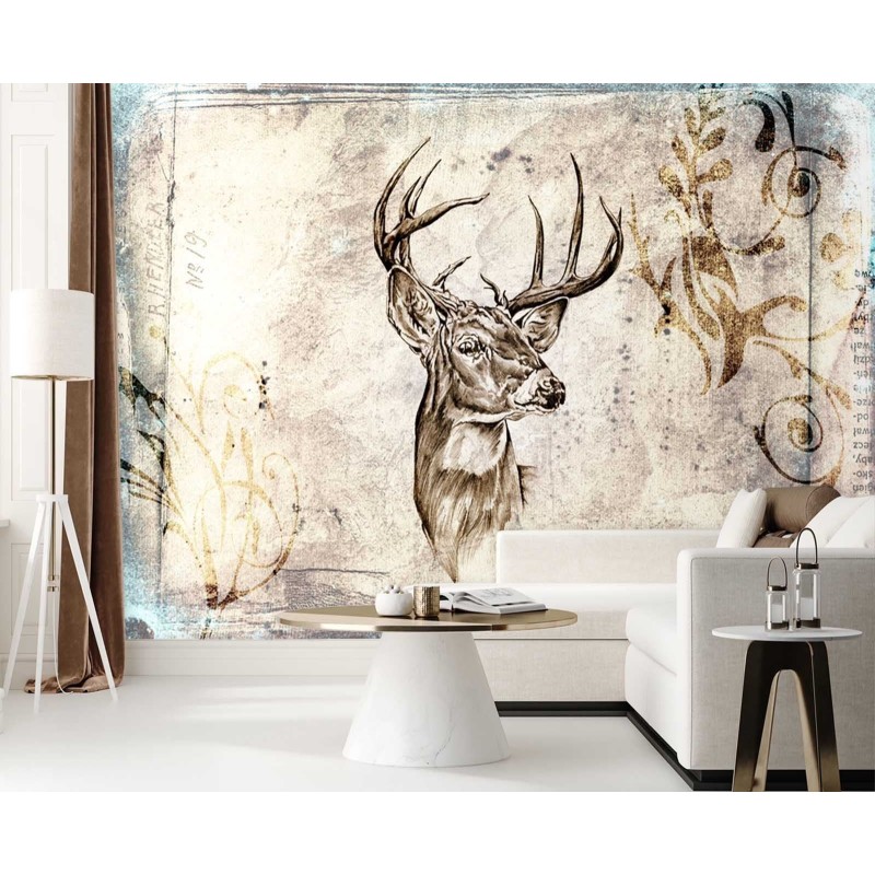 Stilvolle Fototapete - Hirsch Vintage Beige | Feeby