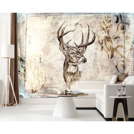 Stilvolle Fototapete - Hirsch Vintage Beige | Feeby