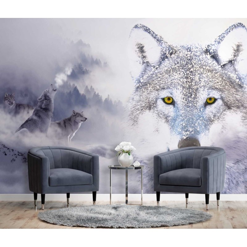Modische Fototapete - Wolf im Nebel Natur Tiere | Feeby
