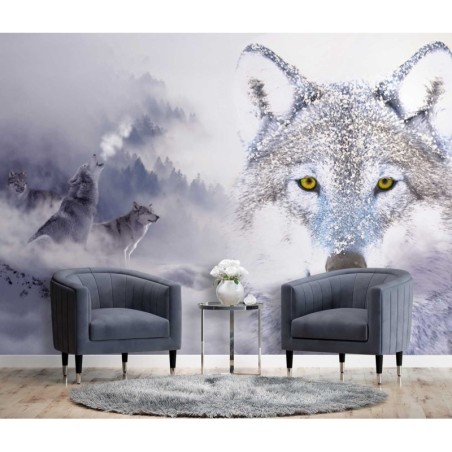Modische Fototapete - Wolf im Nebel Natur Tiere | Feeby