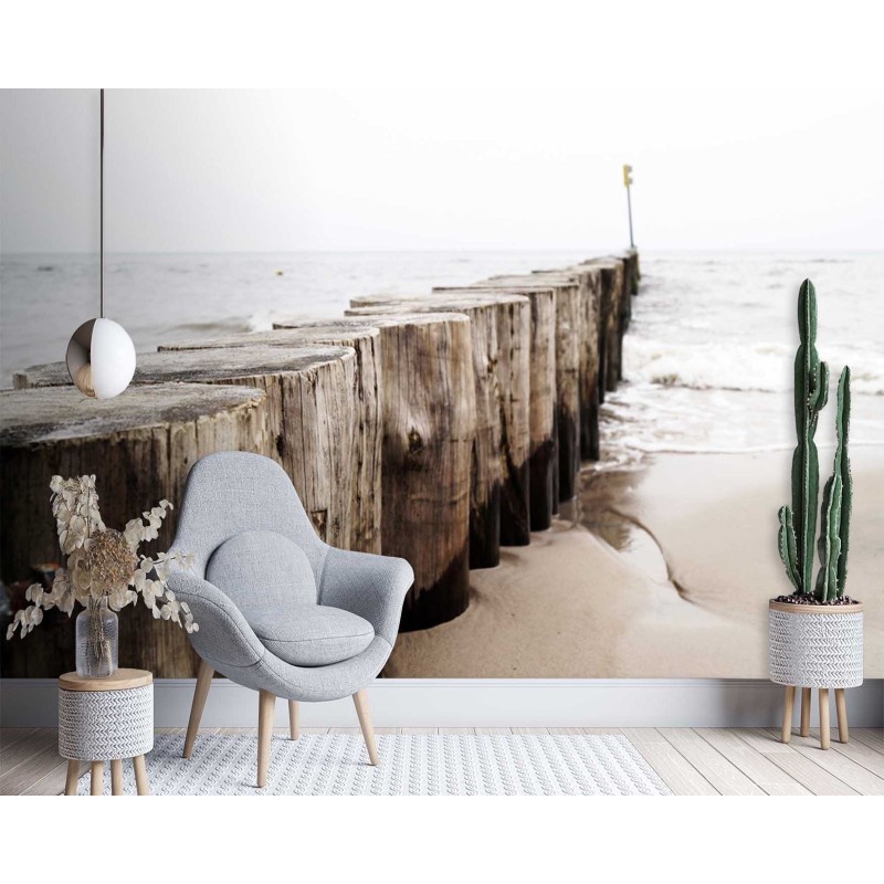 Fototapete - Meer Strand Wellenbrecher Landschaft | Feeby