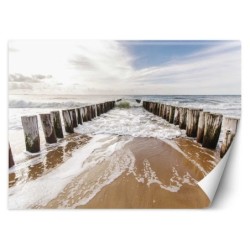 Fototapete - 3D Strand Meerblick Wellenbrecher | Feeby