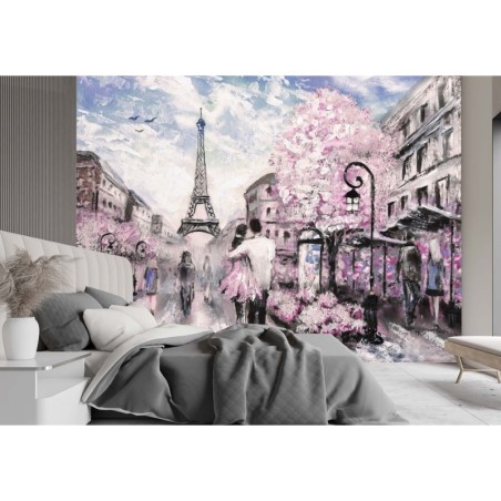 Fototapete - Paar Paris wie gemalt Rosa | Feeby