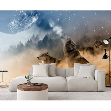 Modische Fototapete - Wölfe Tiere Wald Natur | Feeby