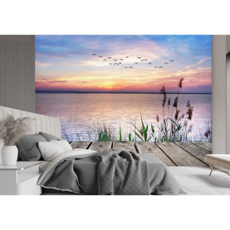 Moderne Fototapete - Sonnenuntergang auf einem See | Feeby