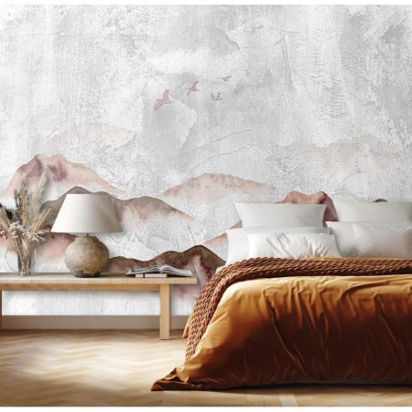 Moderne Fototapete - Vögel Beton Bergen Landschaft | Feeby