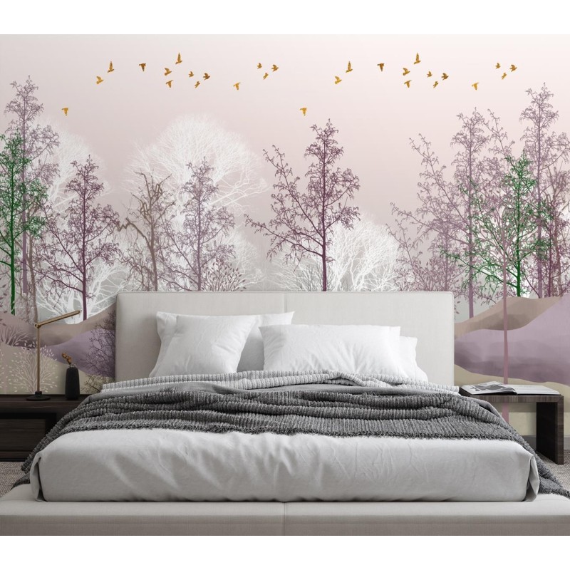 Fototapete - Vögel über dem Wald | Feeby