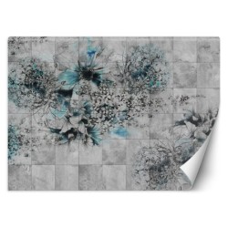 Fototapete - Blumen Aquarell auf grauem Hintergrund | Feeby