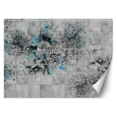 Fototapete - Blumen Aquarell auf grauem Hintergrund | Feeby