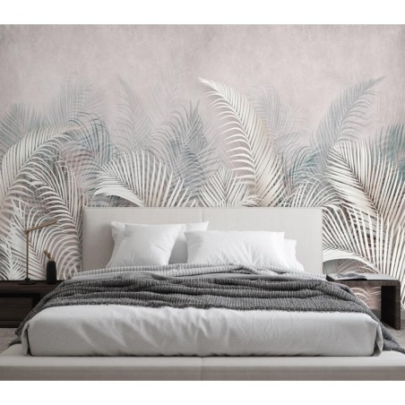 Fototapete - Palmenblätter Beton Grau 3D | Feeby