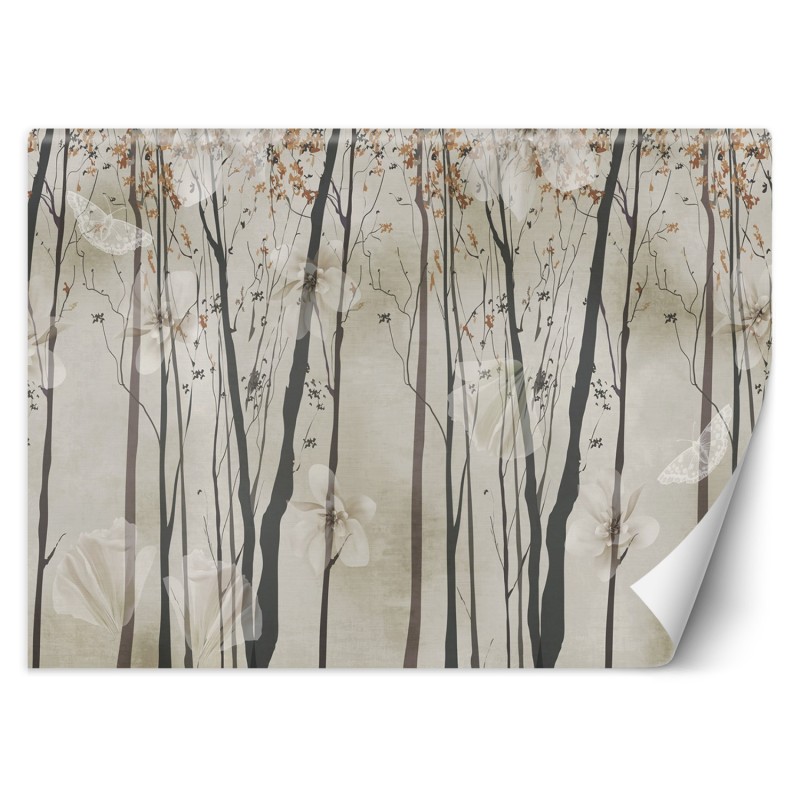 Fototapete - Bäume Blumen und Schmetterlinge | Feeby