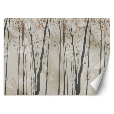 Fototapete - Bäume Blumen und Schmetterlinge | Feeby