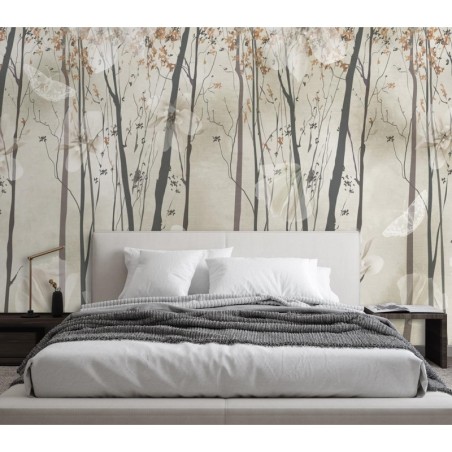 Fototapete - Bäume Blumen und Schmetterlinge | Feeby