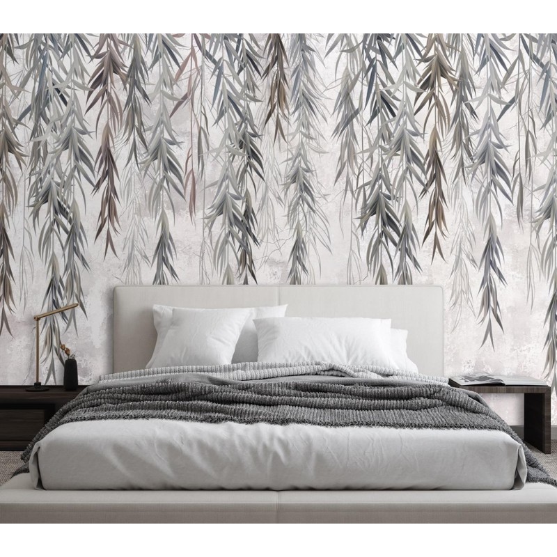 Fototapete - Hängende Tropische Pflanzen in Grau | Feeby