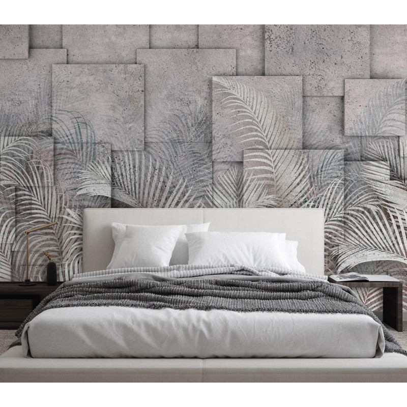 Fototapete - Palmen Blätter 3d Grau | Feeby