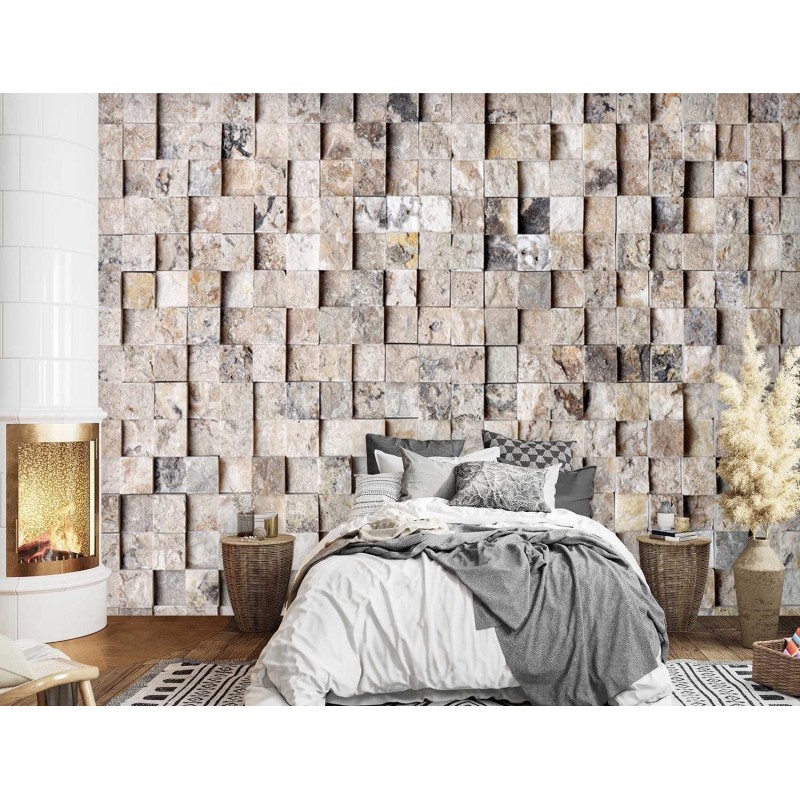 Fototapety tekstury - Ściana z jasnego kamienia | FEEBY