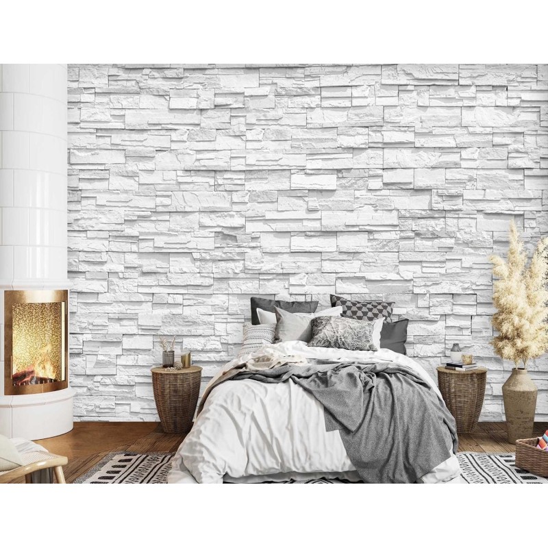 Moderne Fototapete - Weiße Steinwand Mauer | Feeby