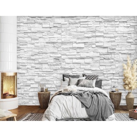 Moderne Fototapete - Weiße Steinwand Mauer | Feeby