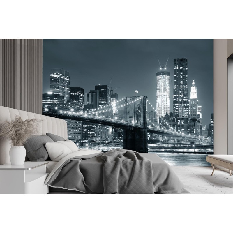 Fototapete - New York Brooklyn Bridge schwarz und weiß | Feeby