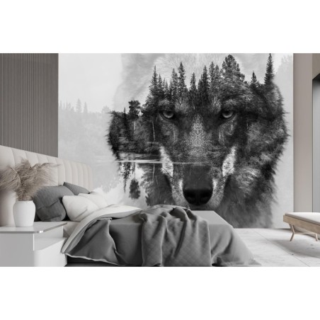 Fototapete - Wolf Wald im Nebel | Feeby