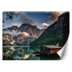 Fototapete - Hütte an einem Bergsee | Feeby
