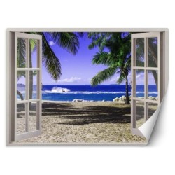 Fototapete - Fenster mit Blick auf einen tropischen Strand | Feeby