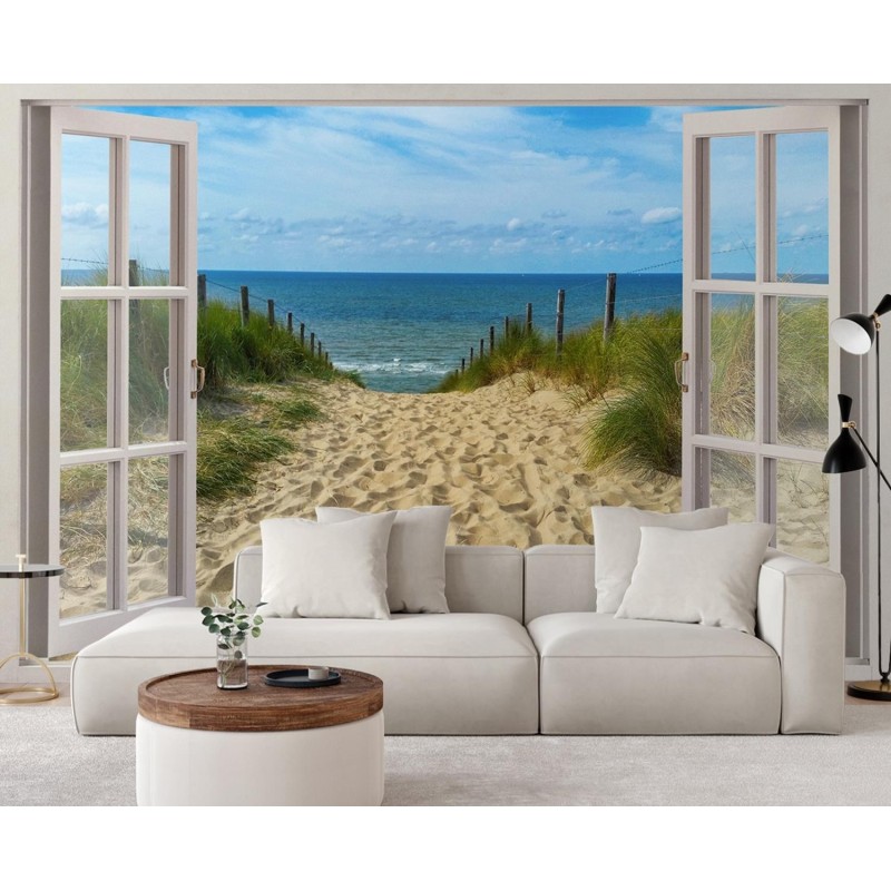 Modische Fototapete - Fensterblick Weg zum Meer | Feeby