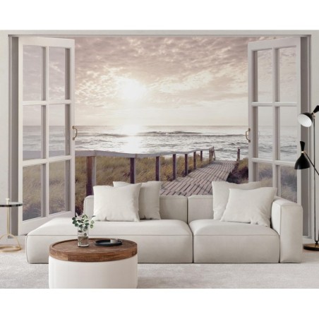 Fototapete - Fenster - Steg zum Strand | Feeby
