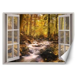 Modische Fototapete - Fenster - Wald Bach Natur | Feeby