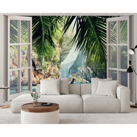 Fototapete - Fensterblick Tropische Paradies Bucht | Feeby