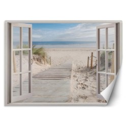 Moderne Fototapete - Fensterblick Strand Meer Natur | Feeby