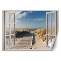 Fototapete - Fensterblick Abstieg zum Strand | Feeby