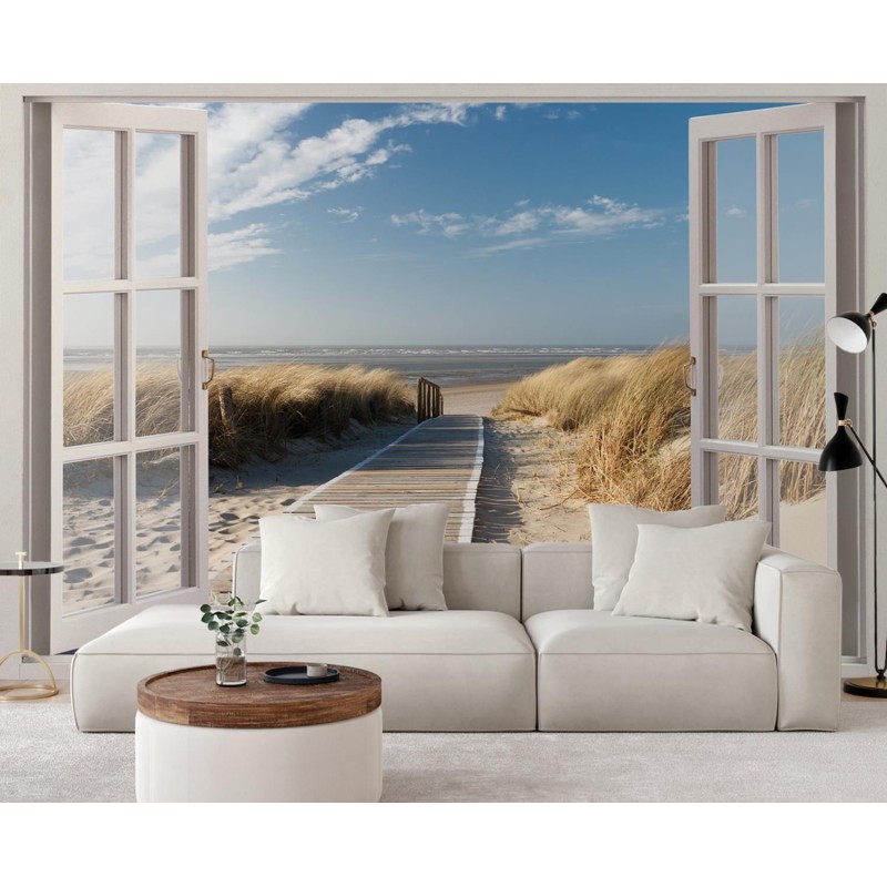 Fototapete - Fensterblick Abstieg zum Strand | Feeby