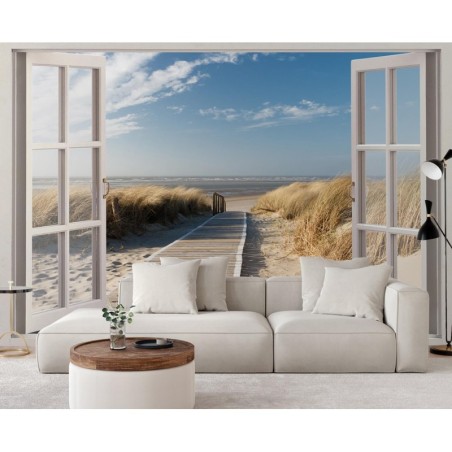 Fototapete - Fensterblick Abstieg zum Strand | Feeby